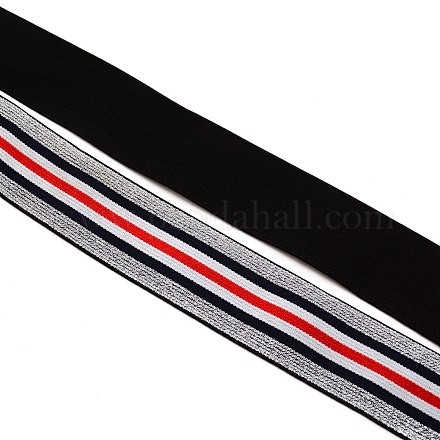 ポリエステル弾性リボン  ストライプ模様付き  フラット  銀  40x1.5mm&nbsp;EC-WH0013-17-1
