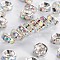 Brass Grade A Rhinestone Spacer Beads, Cadmium Free & Lead Free, Straight Flange, Rondelle, Silver, Crystal AB, 6mm, Hole: 1.5~1.6mm