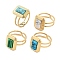 Ion Plating(IP) 304 Stainless Steel Ring, Adjustable Synthesize Gemstone Rings, Rectangle, 12x16mm, Inner Diameter: Adjustable