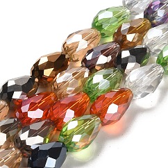 Faceted Teardrop Glass Beads Strands, Mixed Color, 15x10mm, Hole: 1mm, about 28pcs/strand, 16 inch