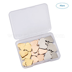 304ステンレススチールチャーム  空白タグのスタンプ  ハート  ミックスカラー  15.5x16x1mm  穴：2mm  40個/箱&nbsp;STAS-BT0001-03
