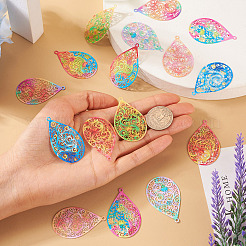 16Pcs 8 Colors Spray Painted 430 Stainless Steel Filigree Big Pendants&nbsp;STAS-TA0002-26