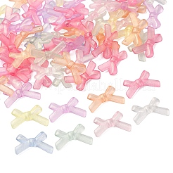 明るい不透明なアクリル ビーズ  ミックスカラー  グリッターパウダー付き  暗闇で光る  蝶結び  18.5x34x6.5mm  穴：2mm  約370個/500g&nbsp;OACR-G052-11D