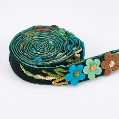 ベルベットの手作り花刺繍レースリボン  DIYクラフト用  縫製装飾  ミディアムシーグリーン  5/8インチ（16mm）&nbsp;SRIB-WH0011-077B