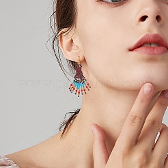 DIY タッセル ビッグ ダングル イヤリング メイキング キット  鉄アズキチェーンを含む  プラスチック & ガラス & アクリル & ガラス シード ラウンド ビーズ  真鍮のピアスフック  銅製ワイヤー  ミックスカラー&nbsp;DIY-SZ0009-19