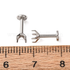 304ステンレススチール製プロングイヤリングセッティング  尖ったバックラインストーン用  ステンレス鋼色  9x4.5x4.5mm  ピン：1mm  4x4mmのラインストーンに適する&nbsp;SA-CBA8B85-11B-01
