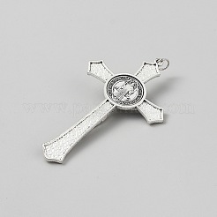 チベットスタイルの合金の大きなペンダント  イエスと交差  丸カン付き  アンティークシルバー  117x69.5x13mm  穴：8mm&nbsp;FIND-WH0441-45AS