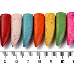 合成ターコイズビーズ連売り  染め  ホーン  トップ掘削  ミックスカラー  31x10x8mm  穴：1mm  約313個/1000g&nbsp;G-C147-22B