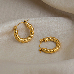 304ステンレススチールツイストフープピアス（女性用）  18KGP本金メッキ  19.8x19.8mm&nbsp;RA3351