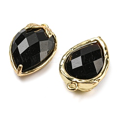 天然黒曜石ファセットペンダント  ラックメッキ真鍮イチゴチャーム  ゴールドカラー  18x11x5~5.5mm  穴：1.2mm&nbsp;G-M431-06G-07