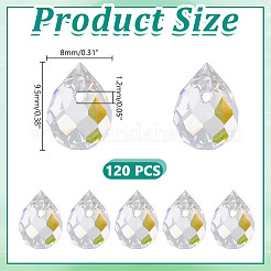 120個の電気メッキガラスビーズ  多面カット  ABカラー  ティアドロップ  ABカラーメッキ  9.5x8mm  穴：1.2mm&nbsp;EGLA-HY0001-12