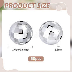 60PCSアクリルビーズ  ミラーボールラウンド  銀  16mm  穴：2.5mm&nbsp;OACR-PH0004-79A