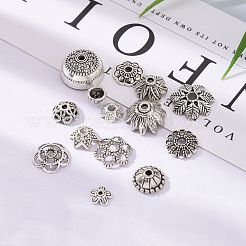 ミックスチベット風合金ビーズキャップ  アンティークシルバー  5~30x3~12mm  穴：1~2.5mm  約50個/50g&nbsp;X-TIBE-O006-26