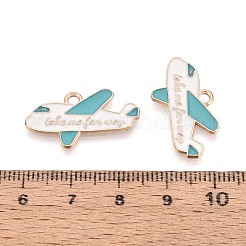 合金とエナメルのペンダント  飛行機チャーム  ゴールドカラー  ミディアムターコイズ  13x24x1mm  穴：2mm&nbsp;ENAM-T021-65G