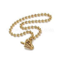 304 Stainless Steel OT Heart Pendant Ball Chain Necklaces for Women&nbsp;NJEW-C088-05G