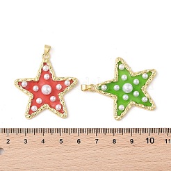 ラックメッキ真鍮＆エポキシ樹脂ペンダント  スナップオンベイルとプラスチックパールが付いたスターチャーム  18KGP本金メッキ  カドミウムフリー＆鉛フリー  長持ちメッキ  ミックスカラー  38x36.5x6.5mm  穴：4x3.5mm&nbsp;KK-Z047-04B-RS