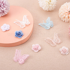 24Pcs 12 Style 3D Rose Organgza Lace Embroidery & Butterfly Ornament Accessories&nbsp;DIY-BT0001-48