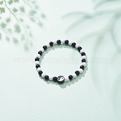 Polymer Clay Yin Yang & Acrylic Round Beaded Stretch Bracelet for Women&nbsp;BJEW-JB08529