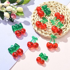 10個2スタイル透明アクリルパーツ  チェリー  レッド  25~33x19~26x10~12.5mm  穴：1.5~2.5mm  5個/スタイル&nbsp;OACR-YW0001-62