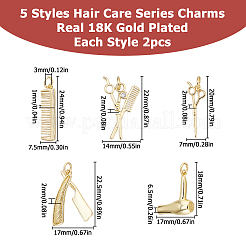 10Pcs 5 Styles Hair Care Series Rack Plating Brass & Cubic Zirconia Pendants&nbsp;KK-HS0002-13G