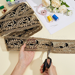 花柄 エスニック風 刺繍 花柄 ポリエステル リボン  ジャカードリボン  チロリアンリボン  服飾材料  ブラック  3~3-1/8インチ（75~80mm）&nbsp;OCOR-WH0070-322A-02