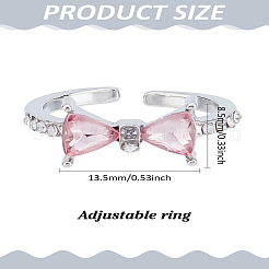 女性用蝶結び合金&樹脂カフリング1個  プラチナ  8.5x13.5mm&nbsp;RJEW-LP0010-07