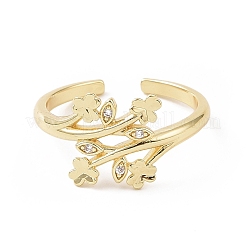 Clear Cubic Zirconia Clover & Leaf Open Cuff Ring&nbsp;RJEW-E072-07G