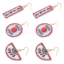 3ペア3スタイルのアクリルダングルイヤリング  ゴールドカラー  混合図形  43~62x14~39.5mm  1ペア/スタイル&nbsp;EJEW-TA0001-75
