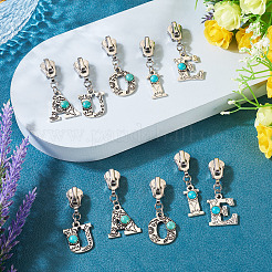 10Pcs 5 Styles Letter Synthetic Turquoise & Alloy Zipper Sliders&nbsp;HJEW-TAC0096