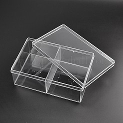 直方体有機ガラスビーズコンテナ  2のコンパートメント  透明  22x14x8cm&nbsp;CON-N005-01