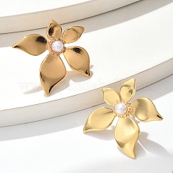 304 Stainless Steel & ABS Plastic Imitation Pearl Flower Stud Earrings&nbsp;EJEW-S253-23G