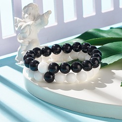 2Pcs 2 Color 10.5MM Natural Mashan Jade(Dyed) & Malaysia Jade(Dyed) Round Beaded Stretch Bracelets Set&nbsp;BJEW-JB07642