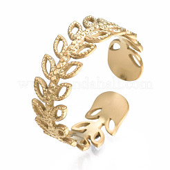 304 Stainless Steel Leaf Wrap Open Cuff Ring&nbsp;RJEW-T023-63G