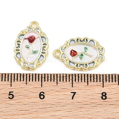 合金、エナメル、樹脂製のペンダント  バラの花模様のチャームで縁取られた楕円形  長持ちメッキ  ラックめっき  ゴールドカラー  17x11.5x3mm  穴：1.5mm&nbsp;RE-CBA415D-33G
