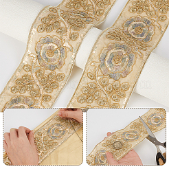 5Yards Flower Pattern Ethnic Style Embroidery Floral Polyester Ribbons&nbsp;OCOR-GA0003-07B