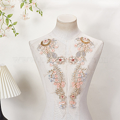 1組の花柄ポリエステル刺繍糸アイロン/縫い付けパッチ  布のアップリケ  桃パフ  370x120x3.5mm&nbsp;PATC-FG0003-50