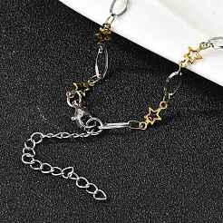 304ステンレススチール製スターリンクチェーンネックレス（女性用）  ゴールデン·ステンレス鋼色  17.72インチ（45cm）&nbsp;NJEW-A046-02A-GP