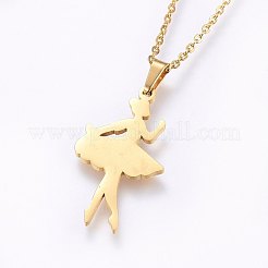 304ステンレススチールジュエリーセット  スタッドピアスとペンダントネックレス  ダンサー  ゴールドカラー  ネックレス：17.7インチ（45cm）  スタッドピアス：16x10x1.2mm  ピン：0.8mm&nbsp;SJEW-O090-18G
