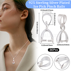 真鍮製アイスピックピンチベイル30個  925銀メッキ  10x3mm  穴：4.5x3.5mm  ピン：0.9mm&nbsp;KK-BBC0024-75C