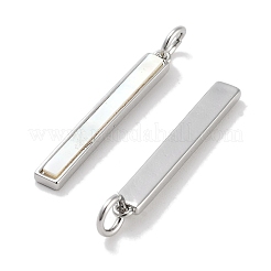 真鍮パヴェ天然シェルペンダント  丸カン付き長方形チャーム  プラチナ  25.5x3.5x1.5mm  穴：3mm&nbsp;KK-C051-18P