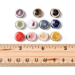 56 個 11 色の手作り磁器ビーズ  ファンシーアンティーク施釉磁器  フラットラウンド  ミックスカラー  10~11x10.5~12x6.5~7.5mm  穴：1.5~2.5mm  4個/カラー&nbsp;PORC-FS0001-32
