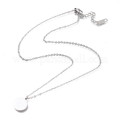 変色しない304ステンレススチール製刻印入りブランクタグペンダントネックレス  カニカン付き  フラットラウンド  ステンレス鋼色  16-1/8インチ（41cm）&nbsp;NJEW-I240-13P