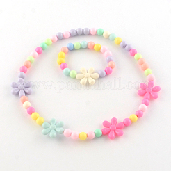 花のアクリルのペンダントネックレスやストレッチブレスレットのアクセサリーセット  カラフル  15.7インチ  40mm&nbsp;SJEW-R048-05
