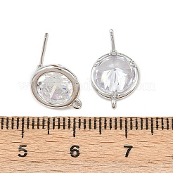 真鍮マイクロパヴェクリアキュービックジルコニアスタッドピアスのパーツ  フラットラウンド  カン付き  プラチナ  12x9.5mm  穴：0.8~0.9mm  ピン：1mm&nbsp;KK-Z133-01P-02