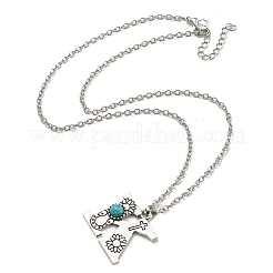 Letter A~Z Antique Silver Plated Alloy with Synthetic Turquoise Pendant Necklaces&nbsp;NJEW-G080-01K