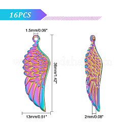 201ステンレススチールペンダント16個  ウイング  虹色  36x13x2mm  穴：1.5mm&nbsp;STAS-DC0008-14