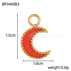 ムーンチャーム 304ステンレススチール エナメルペンダント  18KGP本金メッキ  イオンプレーティング（ip）  ミックスカラー  15x10mm&nbsp;STAS-OY004-08G