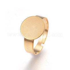 調節可能な304ステンレススチール製指輪部品  パッドリングベースパーツ  フラットラウンド  24KGP本金メッキ  サイズ7  17mm  トレイ：12mm&nbsp;STAS-G187-02G-12mm