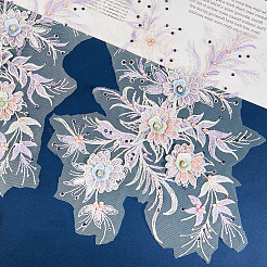 ポリエステル アクリル ラインストーン アップリケ 刺繍 ABS スパンコール  鉄ベース  花  ライラック  340x260x6mm&nbsp;FIND-WH20019-165A-03