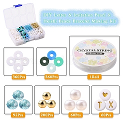 DIY Letter & Imitation Pearl & Heishi Beads Bracelet Making Kit&nbsp;DIY-YW0005-23C